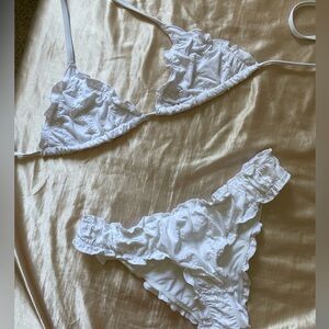 Aerie White ruffle Triangle bikini